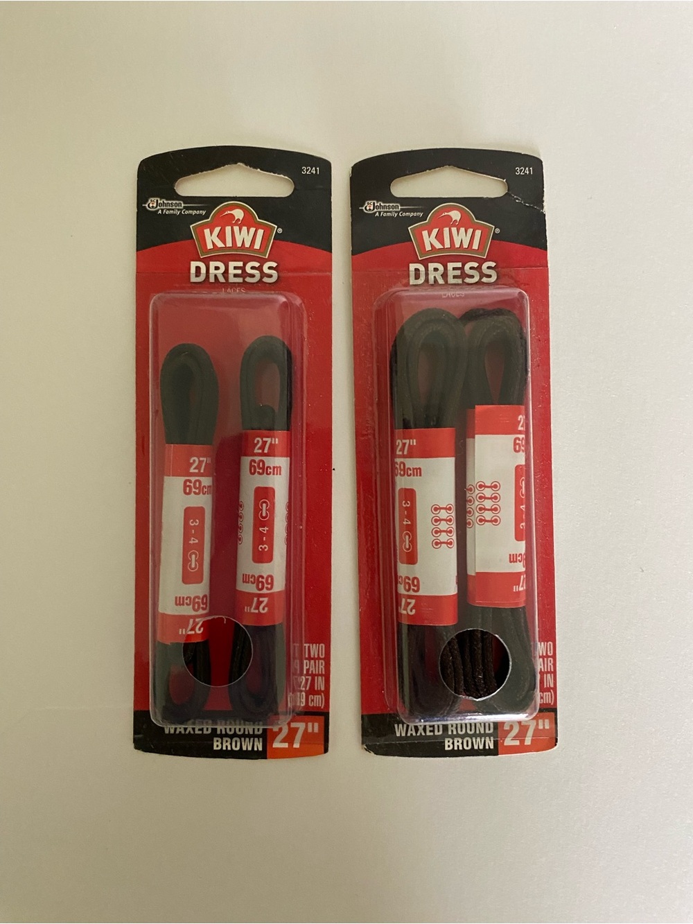 2 packs KIWI Dress Laces Waxed Round Brown 27 Inch Shoe Lace shoelace